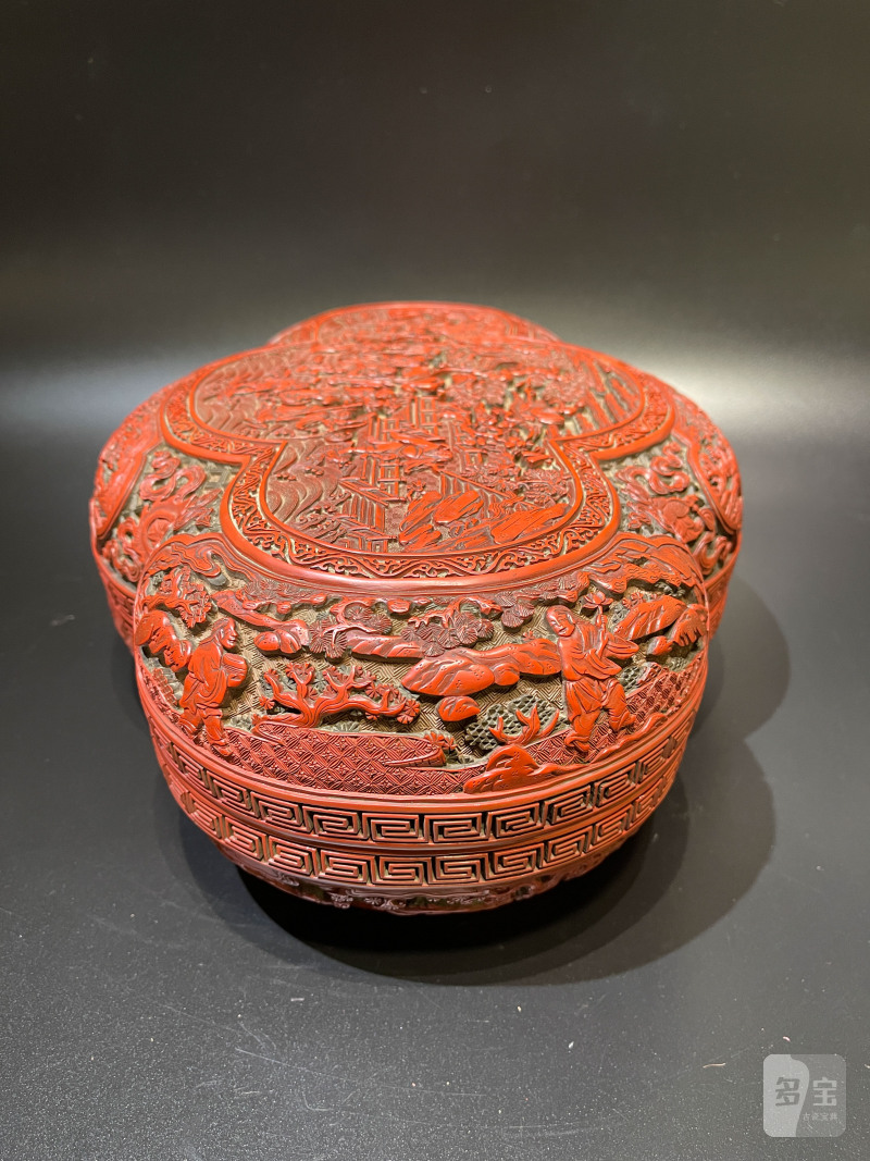 清乾隆 剔红群仙祝寿图海棠形捧盒 - 图4